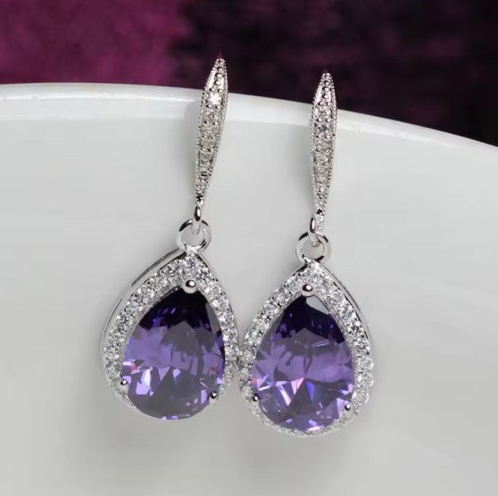 Natalia® | Purple Stone Crystal Dangle Earrings
