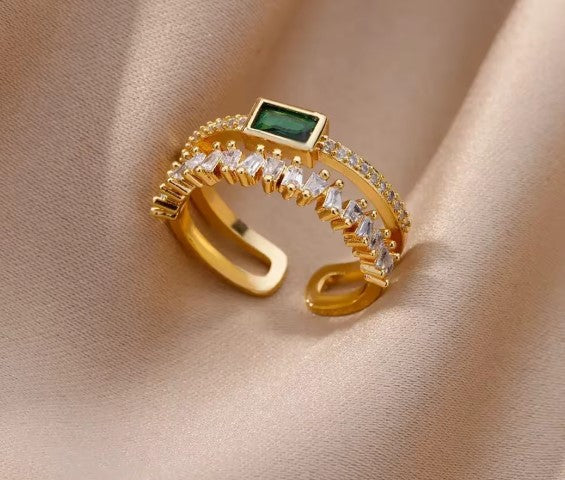 Viviana® | Vintage Green Zircon Crystal Adjustable Ring
