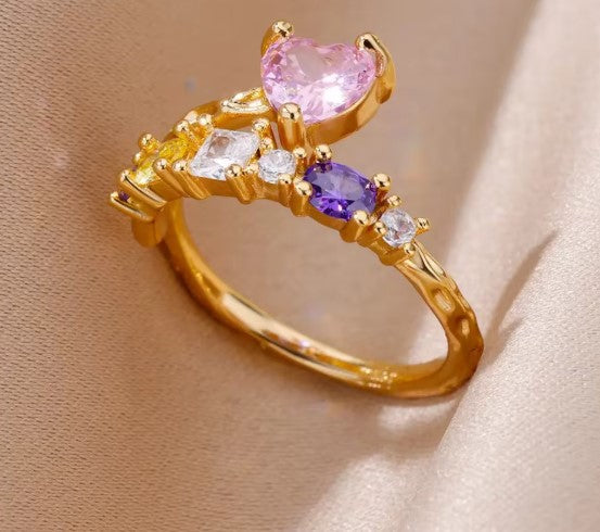 Kairos® | Classic Colorful Zircon Adjustable Gold Ring