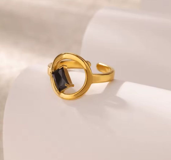 Beryl® | Black Zircon Adjustable Gold Ring