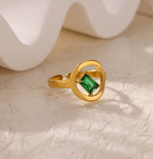 Amanda® | Green Zircon Adjustable Gold Ring