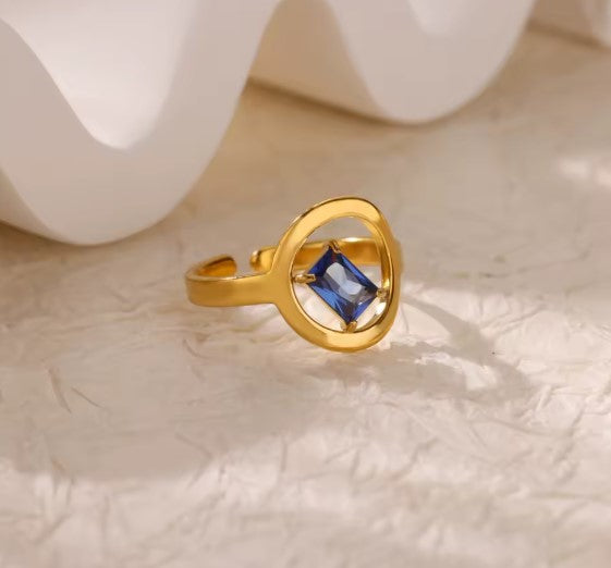 Fiora® | Blue Zircon Adjustable Gold Ring