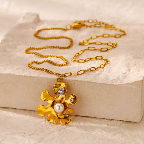 Celestine® | Classic Zircon Lava Charm Gold Necklace