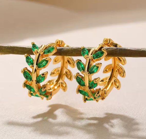 Lilac® | Vintage Leaf Hoop Gold Earrings