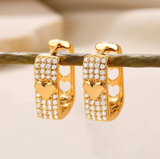 Alastrina® | Classic White Zircon Heart Gold Earrings