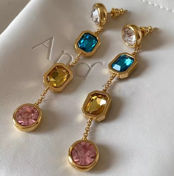 Romina® | Retro Multicolored Crystal Long Dangle Earrings