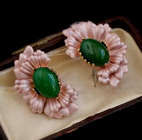 Marina® | Elegant Oval Flower Bead Stud Earrings