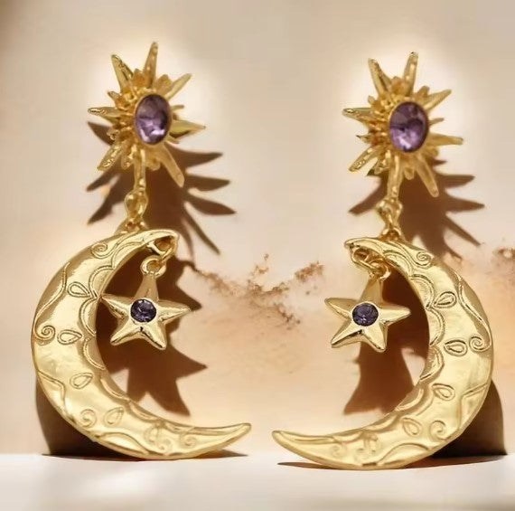 Carla® | Mysterious Purple Crystal Dangle Gold Earrings