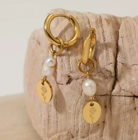 Nina® | Elegant Pearl Carved Rose Drop Earrings