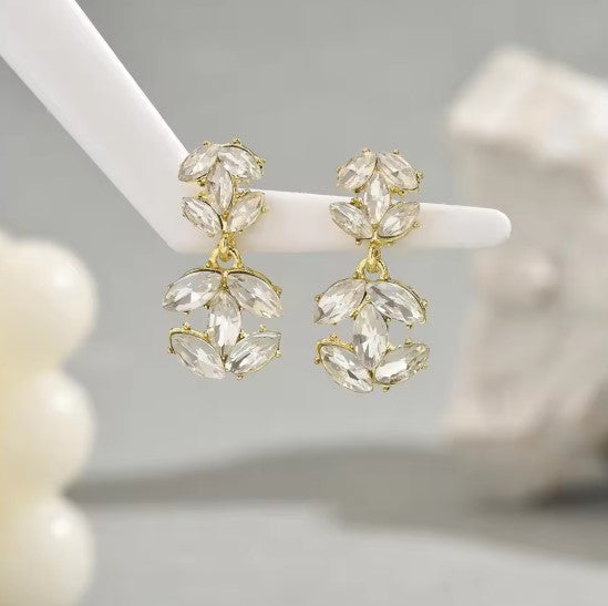 Sara® | Elegant Crystal Leaf Shaped Dangle Earrings