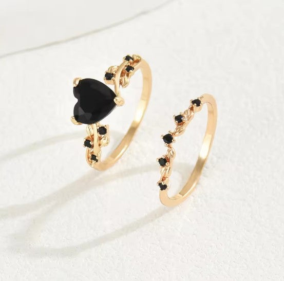 Ayla® | Classic Black Heart Crystal Ring Set