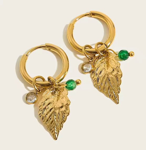 Zinnia® | Classic Bead Leaf Charms Hoop Earrings