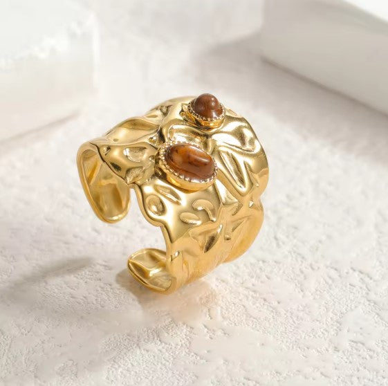 Hermione® | Vintage Natural Stone Adjustable Gold Ring