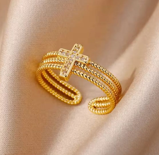 Rosa® | Luxury Zircon Cross Adjustable Gold Ring