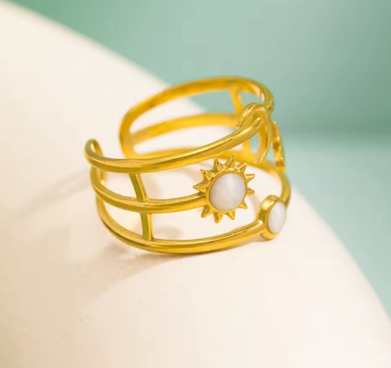 Phaedra® | Stylish Sun Moon Star Hollow Gold Ring
