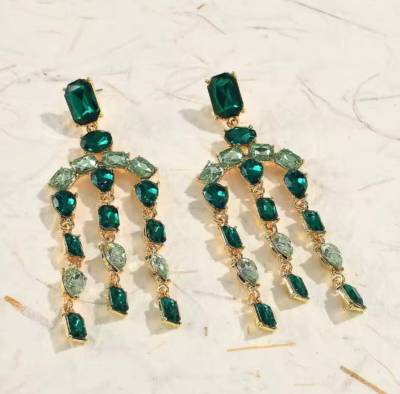 Nadia® | Vintage Green Long Tassel Crystal Earrings