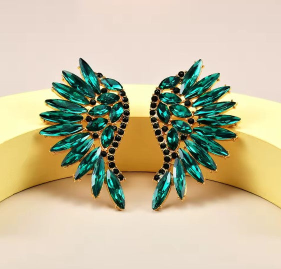 Jessica® | Vintage Green Crystal Stone Wings Earrings