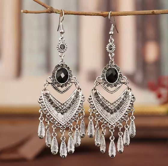 Juniper® | Vintage Black Rhinestone Bohemian Earrings