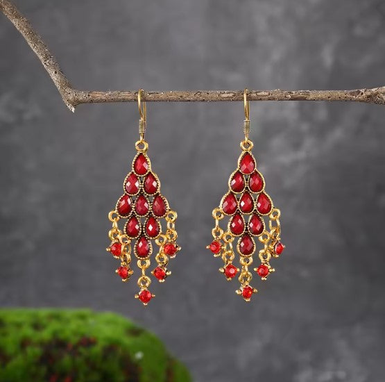 Phaedra® | Bohemian Red Beaded Tassel Gold Earrings