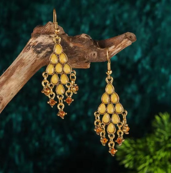 Saoirse® | Bohemian Yellow Beaded Tassel Earrings