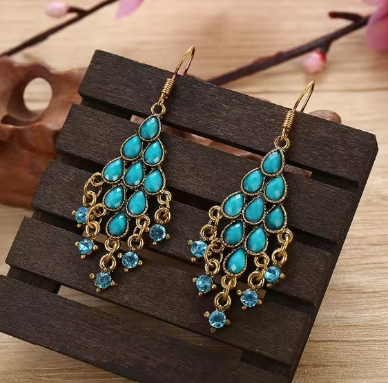 Myrto® | Bohemian Light Blue Beaded Tassel Earrings