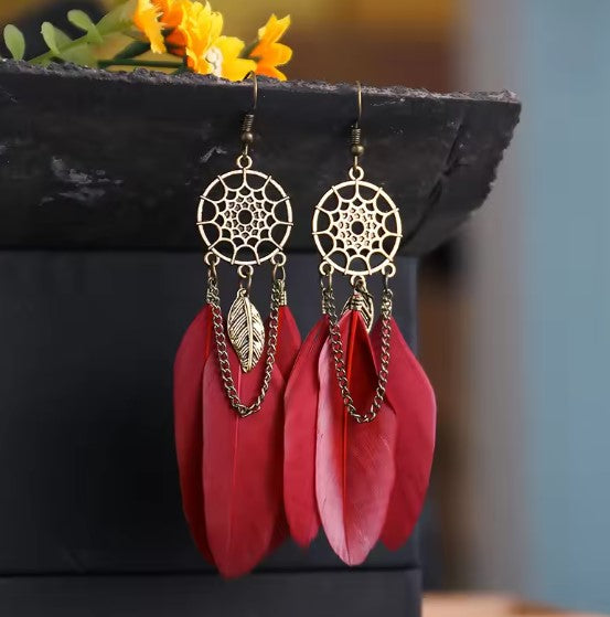 Morgana® | Bohemian Leaf Chain Red Dangle Earrings