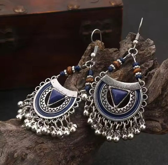 Ione® | Vintage Blues Beads Tassel Earrings