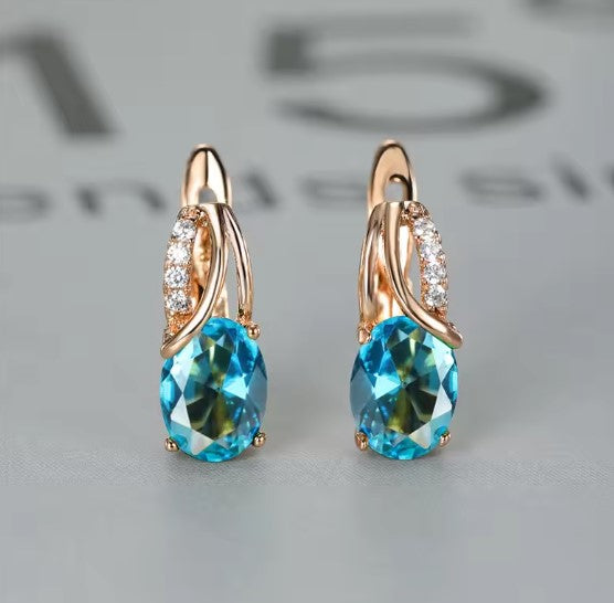 Freya® | Aqua Blue Zircon Oval Stone Earrings