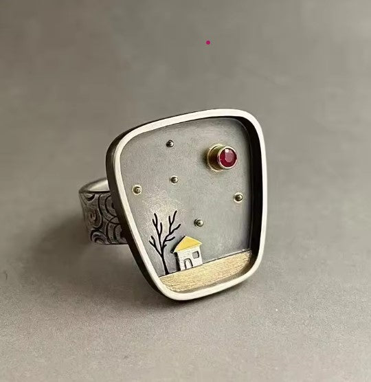 Melisande® | Vintage House Tree Sky Inlay Stone Ring
