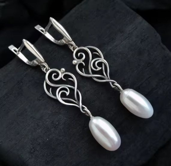 Yolaina® | Exquisite Flower Pearl Dangle Silver Earrings