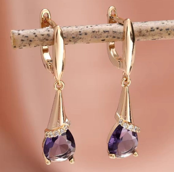 Begoña® | Elegant Purple Zircon Stone Gold Earrings
