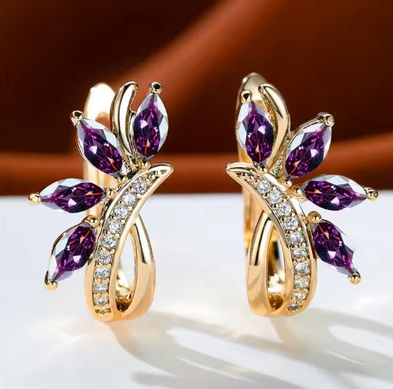Nora® | Luxury Purple Leaf Flower Clip Earrings