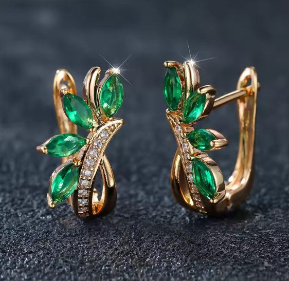 Mercedes® | Luxury Green Leaf Flower Clip Earrings