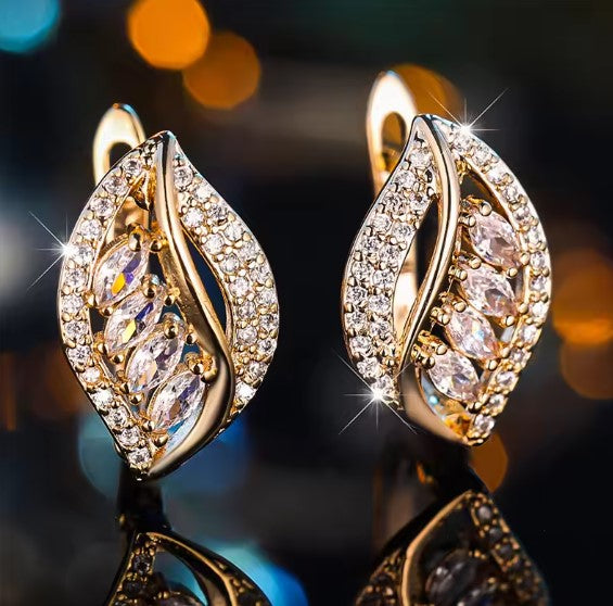 Xanthe® | Crystal Zircon Stone Leaf Hoop Earrings