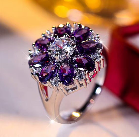 Sonia® | Crystal Purple Stone Sun Flower Engagement Ring