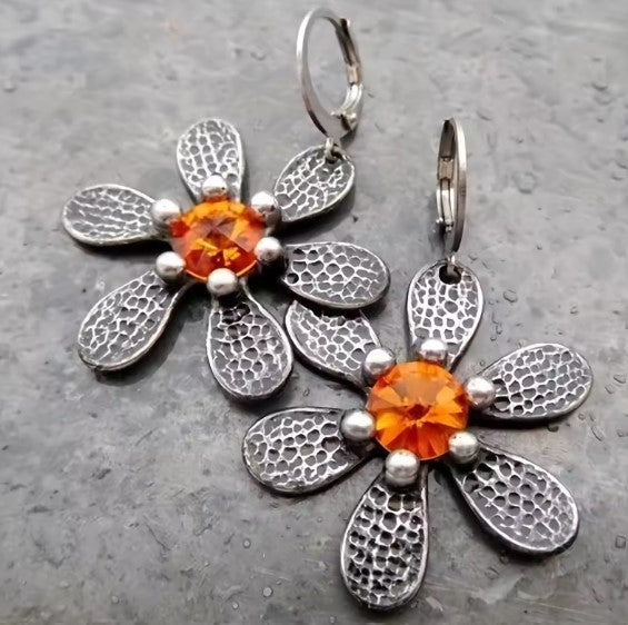 Rhiannon® | Vintage Inlaid Carving Flower Dangle Earrings