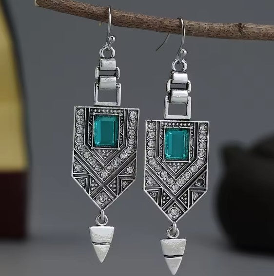 Patricia® | Vintage Carving Pattern Green Stone Earrings