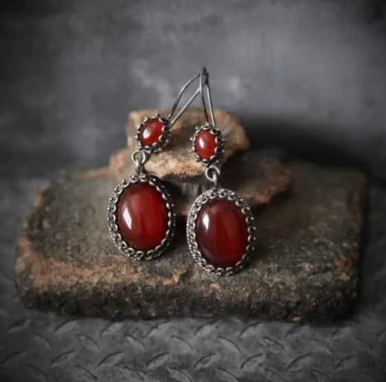 Elva® | Vintage Oval Inlaid Red Zircon Women Earrings