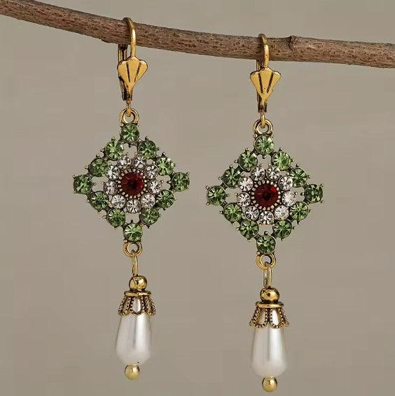Jette® | Dazzling Red Stone Pearl Dangle Earrings