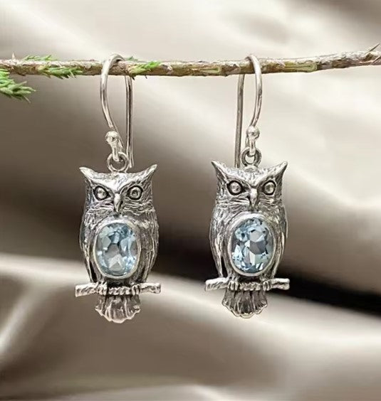 Olivia® | Vintage Carving Owl Silver Earrings