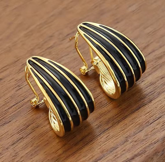 Antonella® | Exquisite Black Stud Gold Earrings