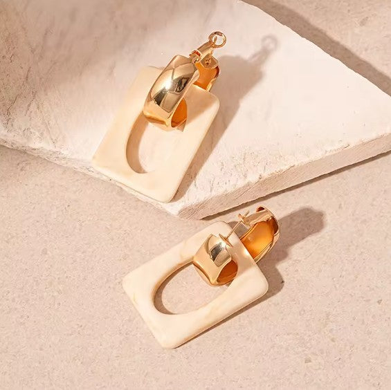 Evangeline® | Classic Rectangle White Resin Elegant Earrings
