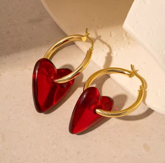 Eugenia® | Elegant Red Heart Delicate Drop Earrings