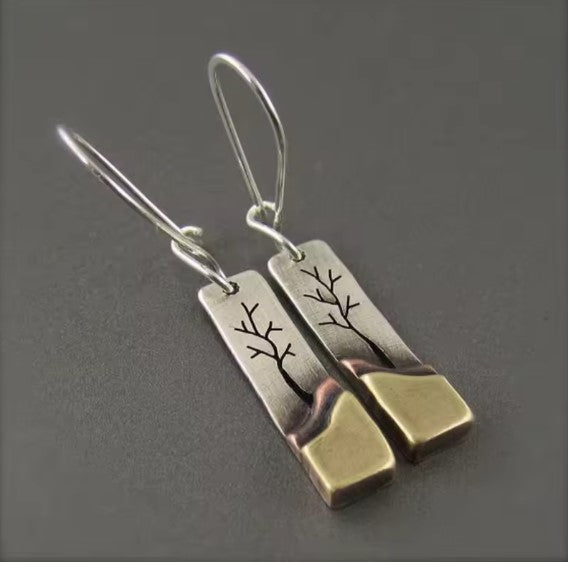 Kalliope® | Square Leaf Dangle Silver Earrings