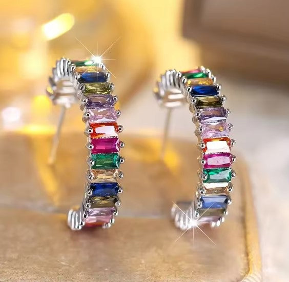 Zephyra® | Bright Multi-colored Zirconia Loop Earrings