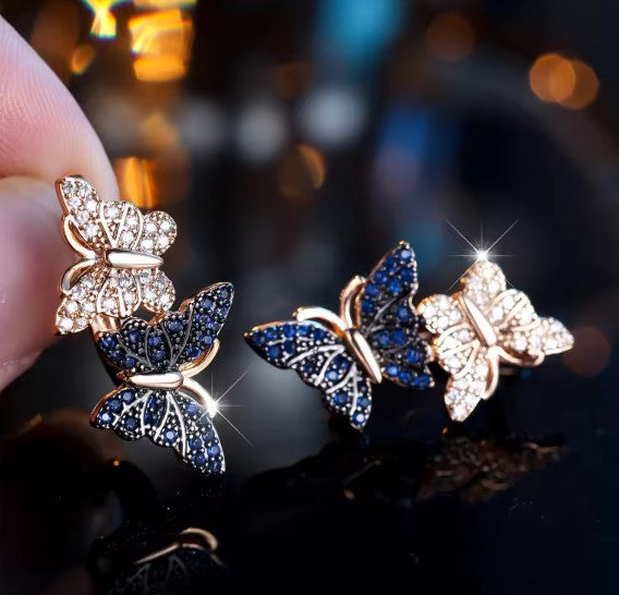Cielo® | Butterfly Charm White Blue Crystal Zircon Hoop Earrings