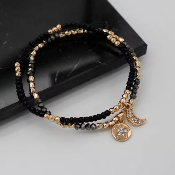 Seraphina® | Black Elastic Beads Bracelet Set