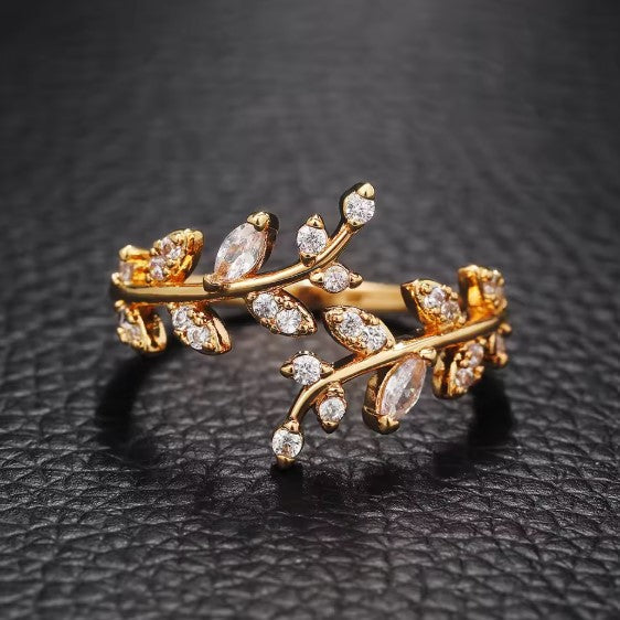 Galadriel® | Sparkling Leaf Cubic Zirconia Olive Ring
