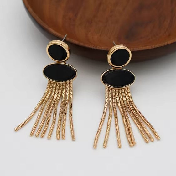 Dylana® | Vintage Black Beads Chain Tassel Earrings