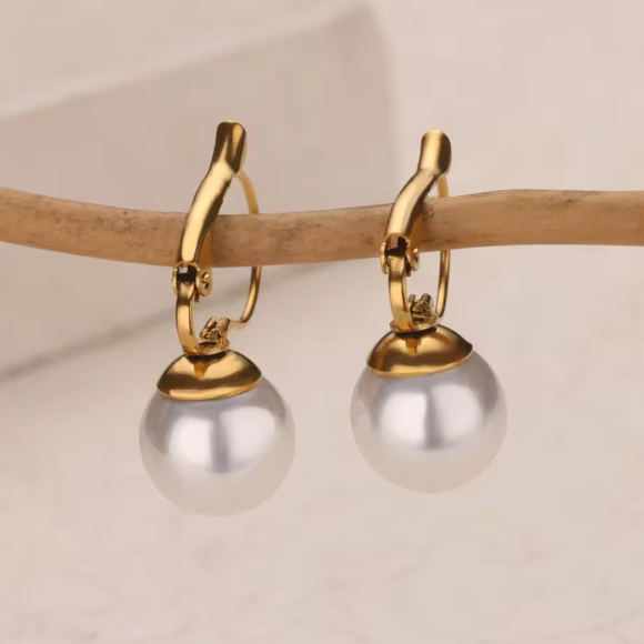 Daniela® | Elegant Huggies Buckle Pearl Dangle Earrings